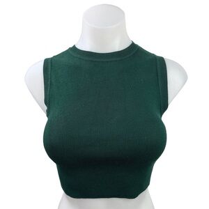 Zara Dark Green Sleeveless Ribbed Crop Top